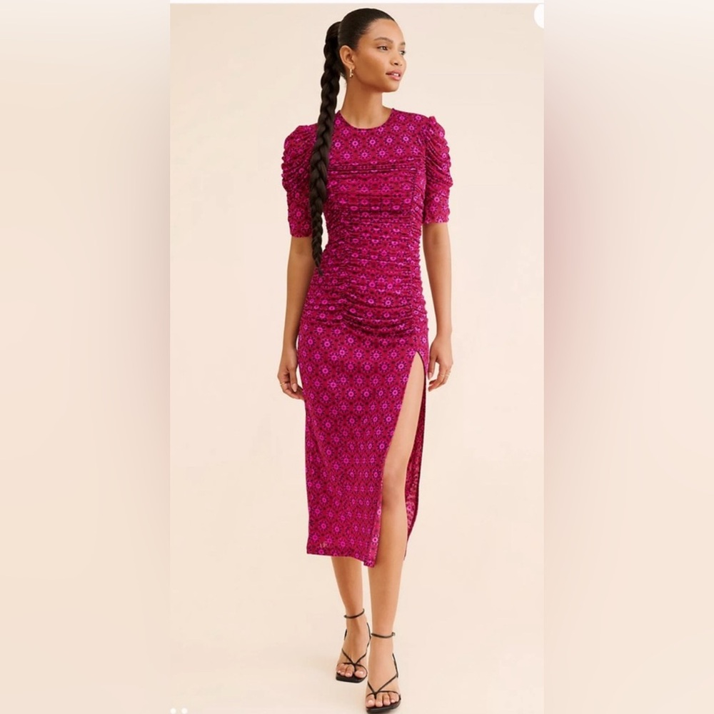 Free People Briella Ruched Midi Dress size Large